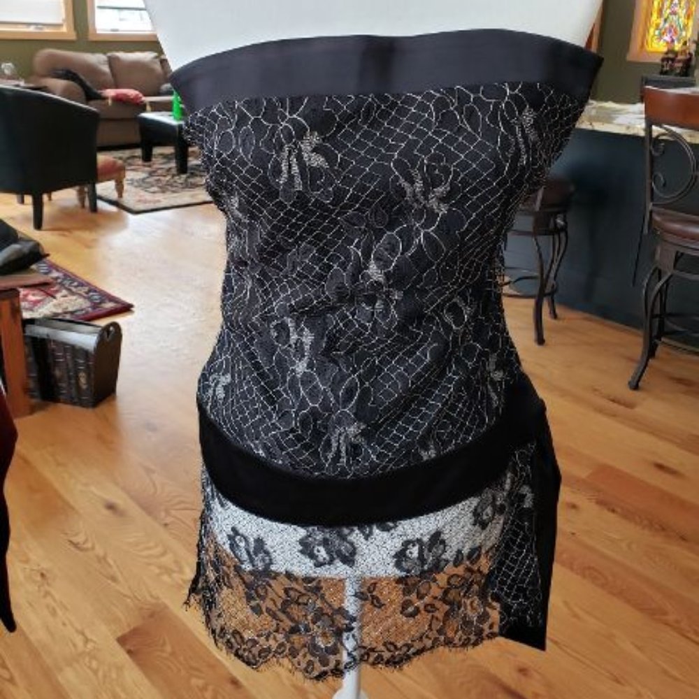 Strapless lace/satin top